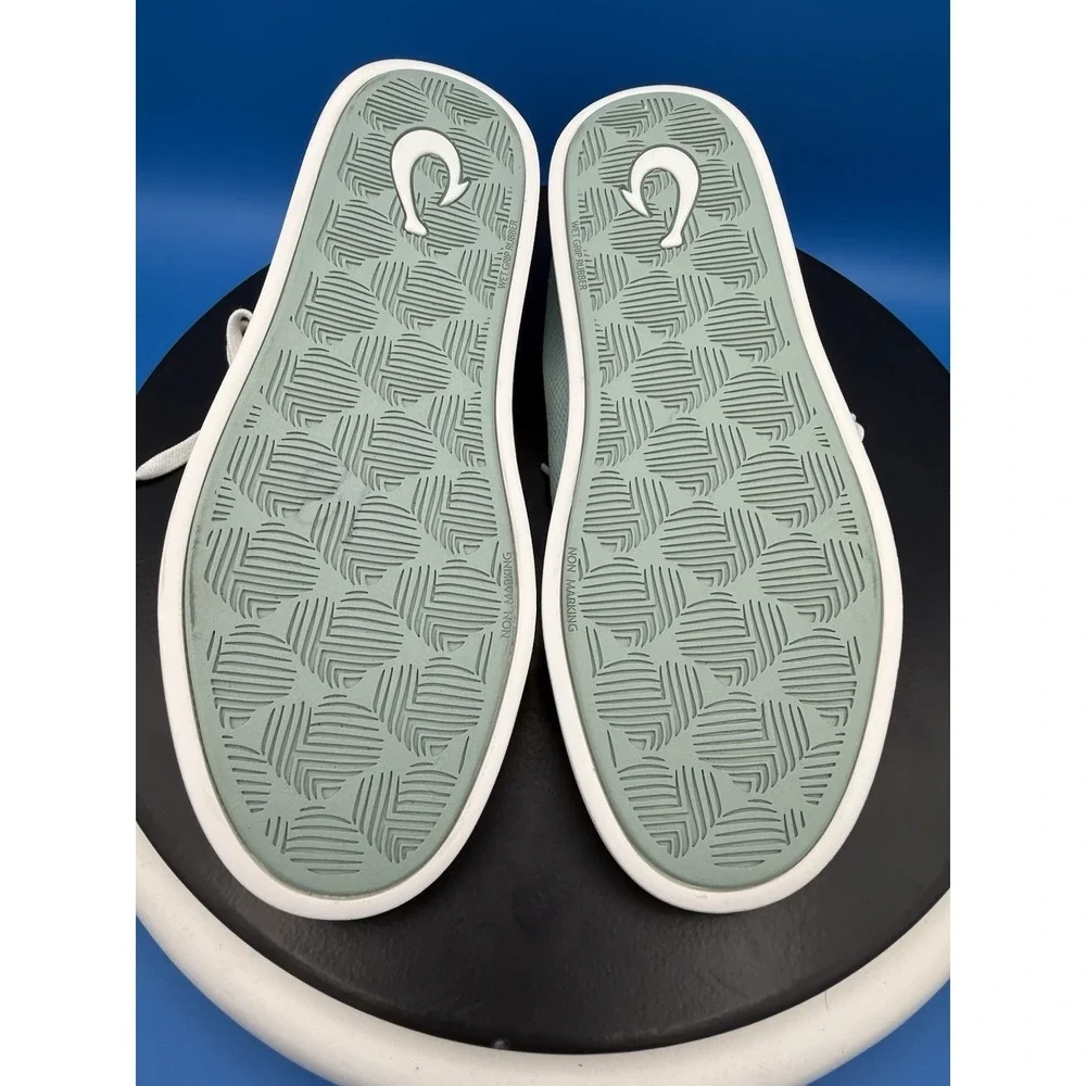 Olukai Pehuea Li Womens Size 8.5 Pale Aqua White Casual Lace Up Slip On‎ Shoes